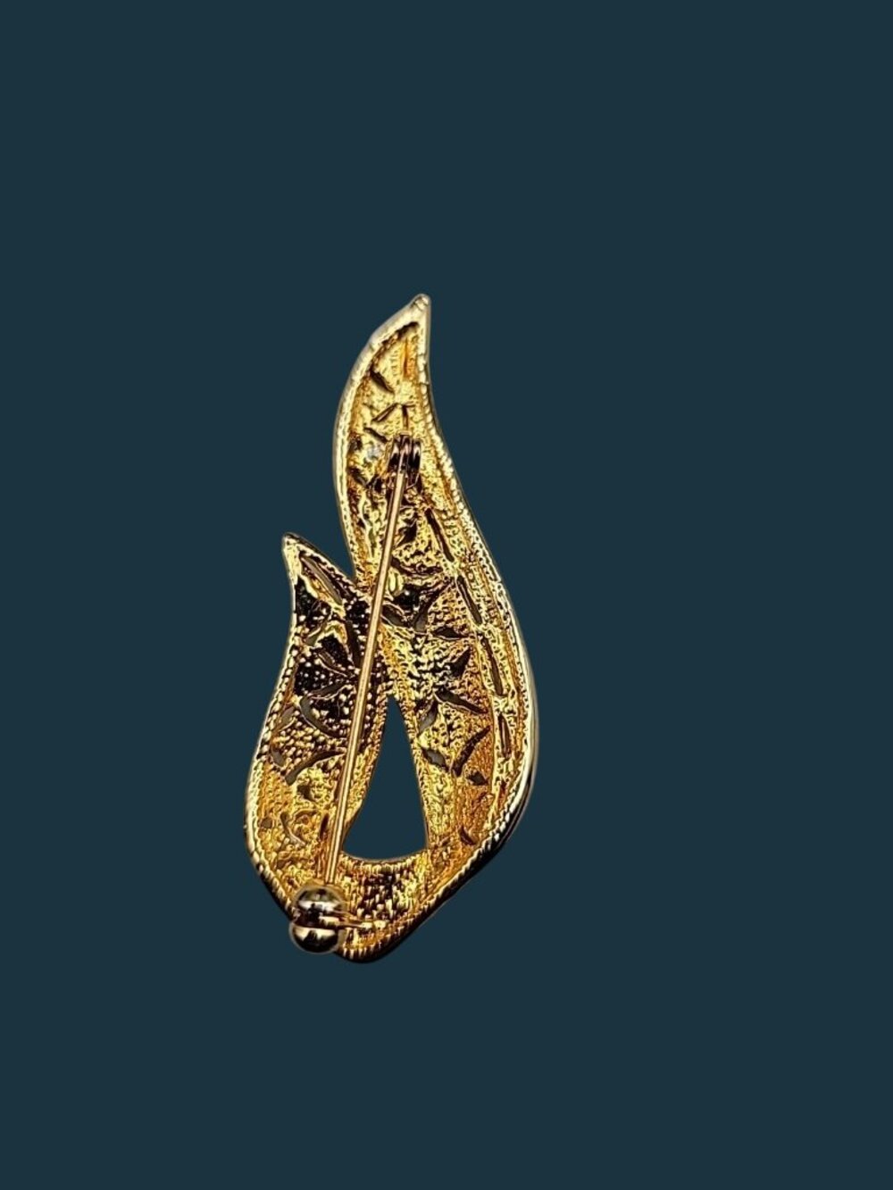 Vintage Two Tone Gold Silver Swirl Ribbon Rhinestone Brooch Pin Abstract Wave - Picture 4 of 5